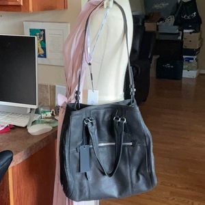 ALCO Bailey Black Leather Convertible Shopper with Brushed Silver Accents, NWT